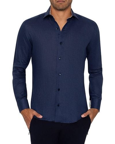 Bertigo Contrast Cuff Linen Shirt - Blue
