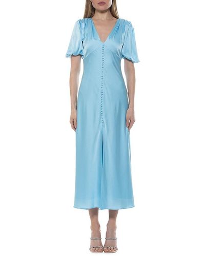 Alexia Admor Lorelei Floral Bubble Sleeve Midi Dress - Blue