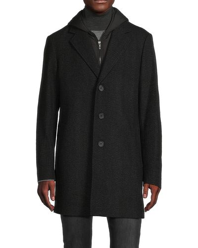 Saks Fifth Avenue Saks Fifth Avenue Wool Blend Top Coat With Removable Hooded Bib - Black