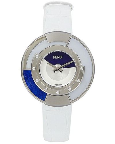 Fendi Policromia 34mm Diamond, Stainless Steel & Leather Strap Watch - Blue