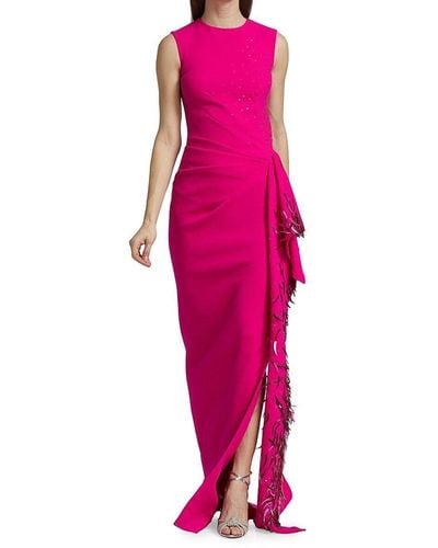 Oscar de la Renta Sleeveless Sequin Drape Gown - Pink