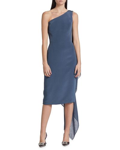 Catherine Regehr Silk One Shoulder Sheath Dress - Blue