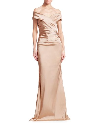 Teri Jon Off-the-shoulder Ruched Satin Gown - Multicolour