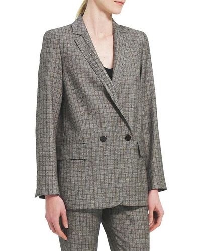 Theory Double-breasted Wool Blazer - Grey