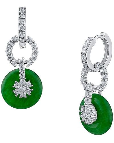 CZ by Kenneth Jay Lane Look Of Real Jade & Cubic Zirconia Huggie Drop Earrings - Green