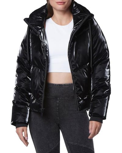 Andrew Marc Luxe Sheen Hooded Puffer Jacket - Black