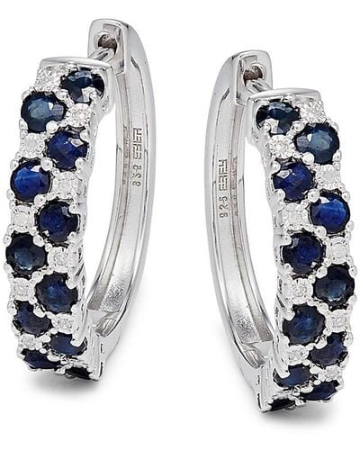 Effy ENY Sterling Silver, Diamonds & Sapphire Hoop Earrings - Blue
