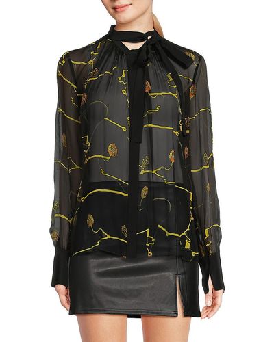 Jason Wu Silk Tie Button Up Blouse - Black