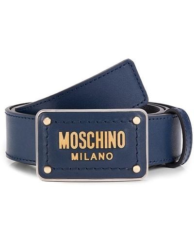Moschino Logo Leather Belt - Blue