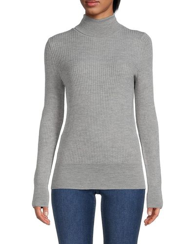Saks Fifth Avenue Saks Fifth Avenue Ribbed Merino Wool Blend Sweater - Grey
