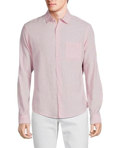 Saks Fifth Avenue Linen Blend Button Down Shirt - Purple