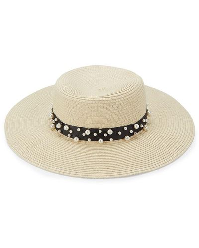 Kendall + Kylie Kendall + Kylie Faux Pearl-embellished Boater Hat - Natural