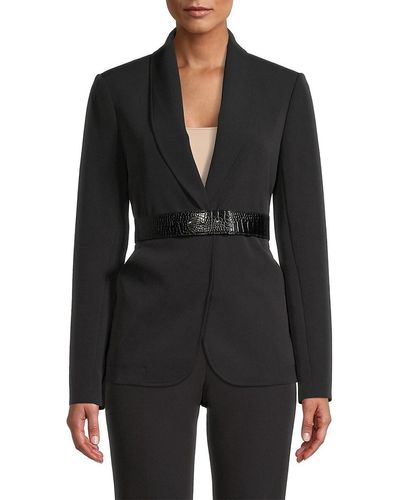 Donna Karan Belted Shawl Collar Blazer - Black