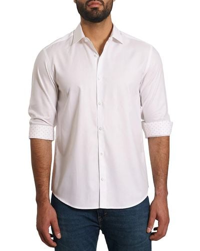 Jared Lang 'Trim Fit Contrast Cuff Pima Cotton Sport Shirt - White