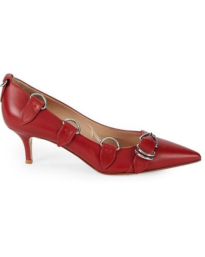 Gianvito Rossi Buckled Leather Pumps - Red