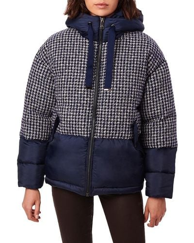 Bernardo Houndstooth Hooded Puffer Jacket - Blue