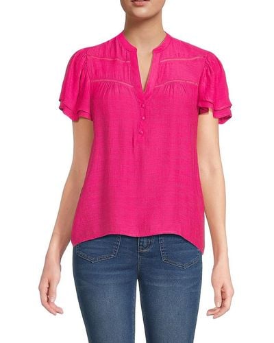Nanette Lepore Ruffle Sleeve Button Blouse - Pink