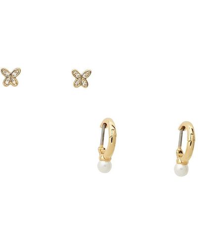 Kate Spade Set Of 2 Goldtone, Cubic Zirconia, Faux Pearl Stud & Huggie Hoop Earrings - Metallic