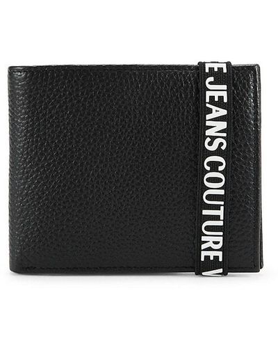 Versace Logo Elastic Leather Bifold Wallet - Black
