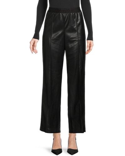 Calvin Klein Logo Faux Leather Cropped Pants - Black