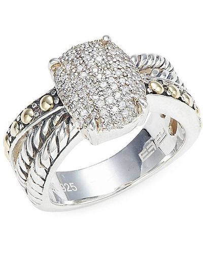 Effy Sterling Silver, 18k Yellow Gold & Diamond Ring - White