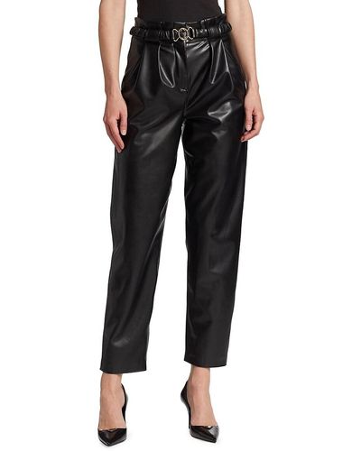 Veronica Beard Coolidge Pleated Faux Leather Trousers - Black