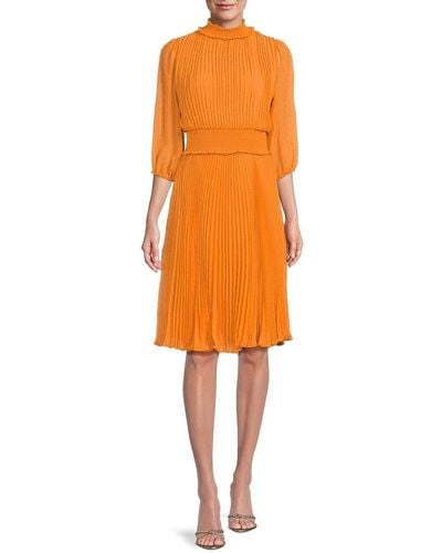 Nanette Lepore Accordion Pleated Fit & Flare Midi Dress - Orange