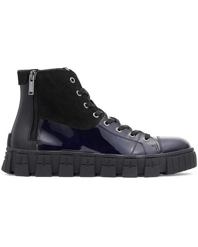 Karl Lagerfeld High Top Patent Leather & Suede Sneakers - Blue