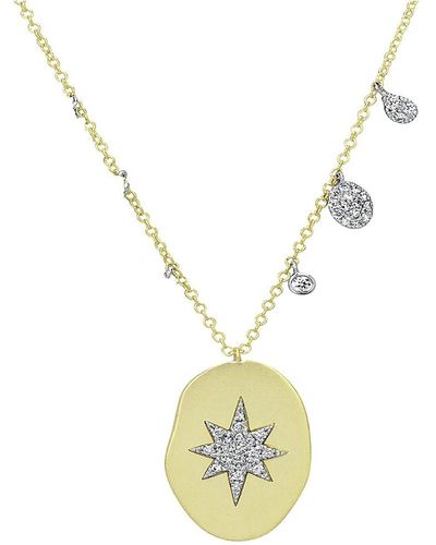 Meira T 14K Two Tone & 0.25 Tcw Diamond Starburst Charm Necklace/18" - Metallic