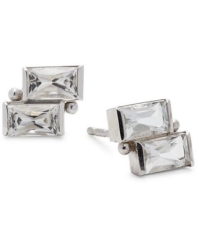 Anzie Cléo Deux Carré Sterling Silver Topaz Stud Earrings - Metallic