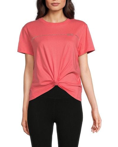 DKNY Embellished Logo Twisted Tee - Red