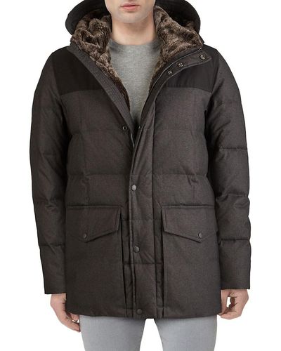 Cole Haan Quilted Flannel Down Faux Fur-hooded Parka - Black