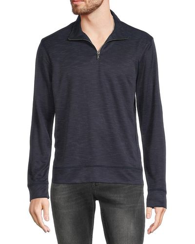 Saks Fifth Avenue Knit Quarter Zip Pullover Shirt - Blue