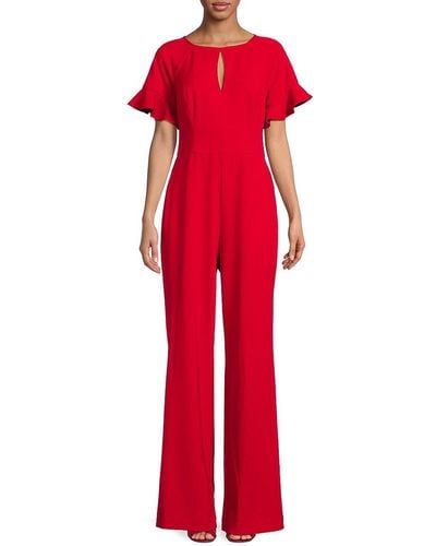FOCUS BY SHANI Keyhole Ruffle Cuff Jumpsuit - Red
