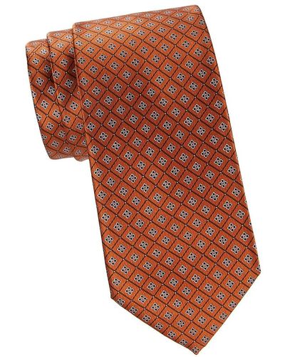 Brioni Diamond Silk Tie - Orange