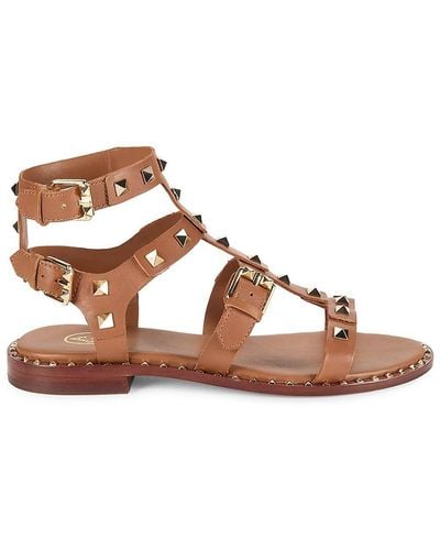 Ash Pacific Studded Leather Flat Sandals - Brown