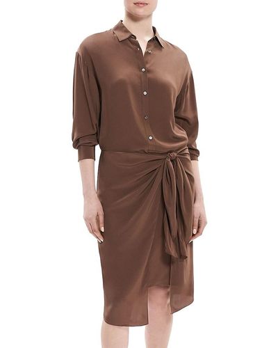 Theory Sarong Midi Shirt Dress - Brown