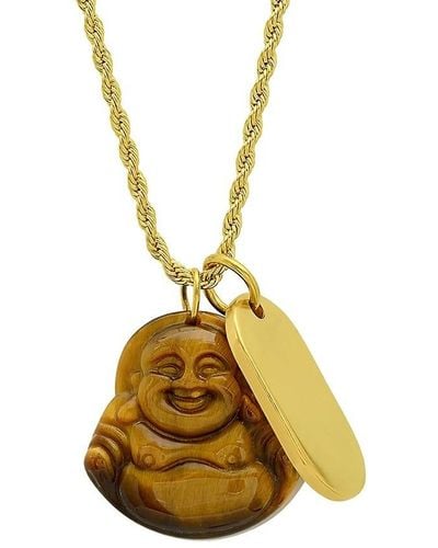 Anthony Jacobs 18k Goldplated Stainless Steel & Tiger's Eye Laughing Buddha & Dog Tag Pendant Necklace - Metallic