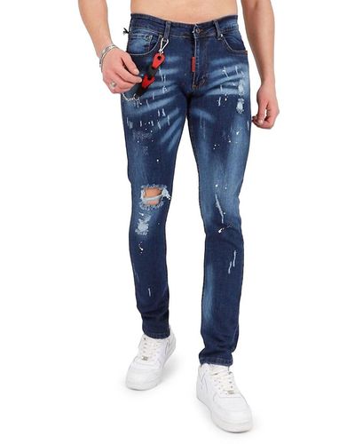 Elie Balleh Chain Strap Ripped High Rise Skinny Jeans - Blue