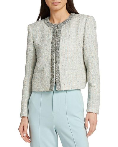 Alice + Olivia Kidman Embellished Tweed Jacket - Blue