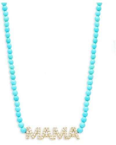 Saks Fifth Avenue 14k Yellow Gold, Turquoise & 0.2 Tcw Diamond Mama Necklace - Blue