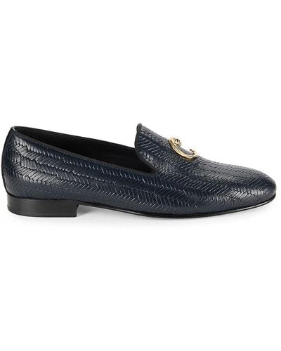 Class Roberto Cavalli Textured Leather Slip On Loafers - Black
