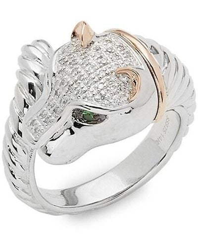 Effy Diamond, Tsavorite, 14k Gold And Sterling Silver Ring, 0.12 Tcw/size 7 - White