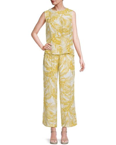 Nanette Lepore 2-Piece Leaf Print Top & Pants Set - Yellow