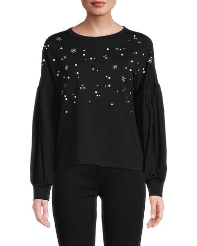 Karl Lagerfeld Embellished Drop Shoulder Top - Black