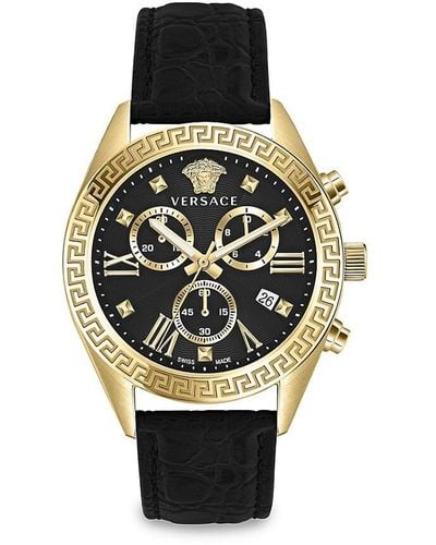 Versace Greca Chrono 40Mm Ip Stainless Steel & Leather Strap Chronograph Watch - Multicolor