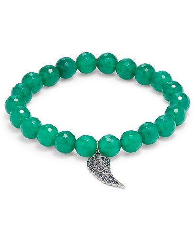Sydney Evan Black Rhodium, Green Onyx & Sapphire Small Wing Charm Bracelet