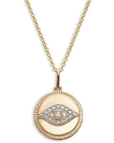 Effy 14k Yellow Gold & 0.10 Tcw Diamond Evil Eye Necklace - Metallic