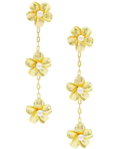 Shashi 22k Gold Plated & 2.5mm Cultured Pearl Flower Drop Earrings - Metallic