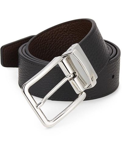 Saks Fifth Avenue Men's Reversible Pebbled Leather Belt - Black Brown - Size 42